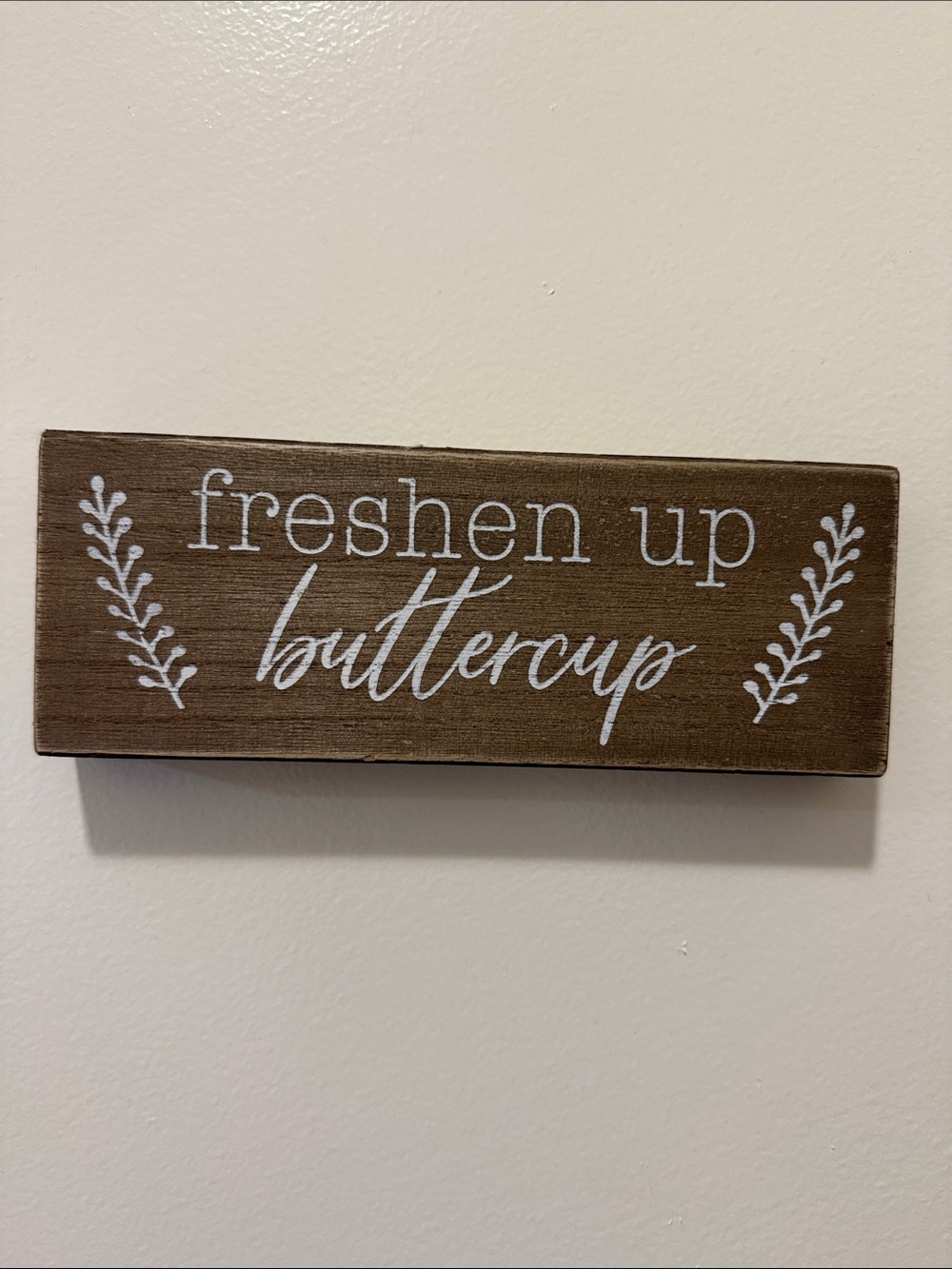 Hobby Lobby Brown Wood "freshen up buttercup" Wall Sign